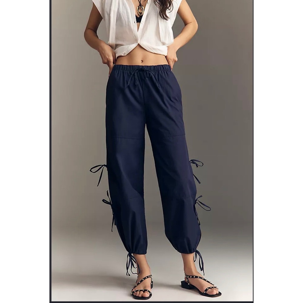Maeve Anthropologie Navy Blue Side Tie Cargo Jogger Pants Large